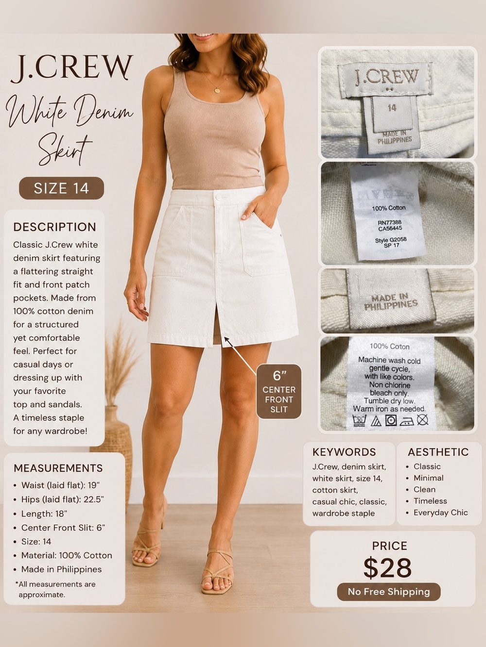 J. Crew Off-White Cotton Skirt